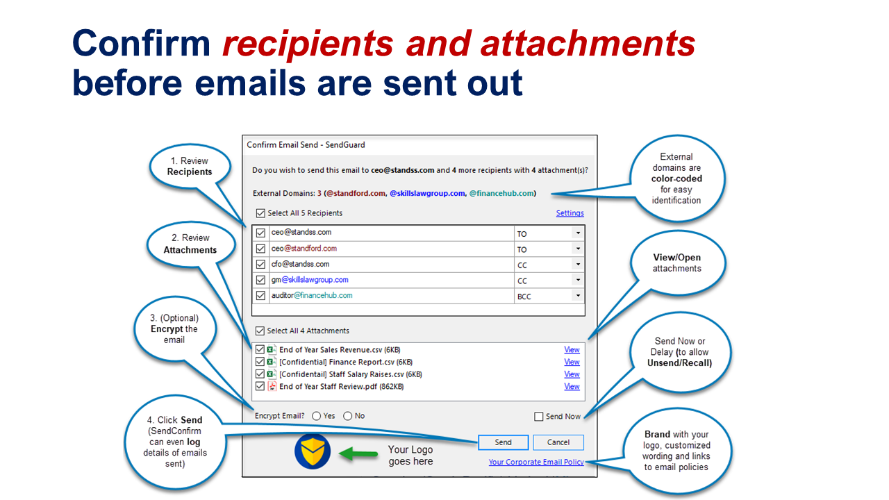 screenshot of SendGuard for Outlook
